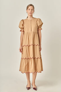 ENGLISH FACTORY - Scalloped Edge Midi Dress - DRESSES available at Objectrare