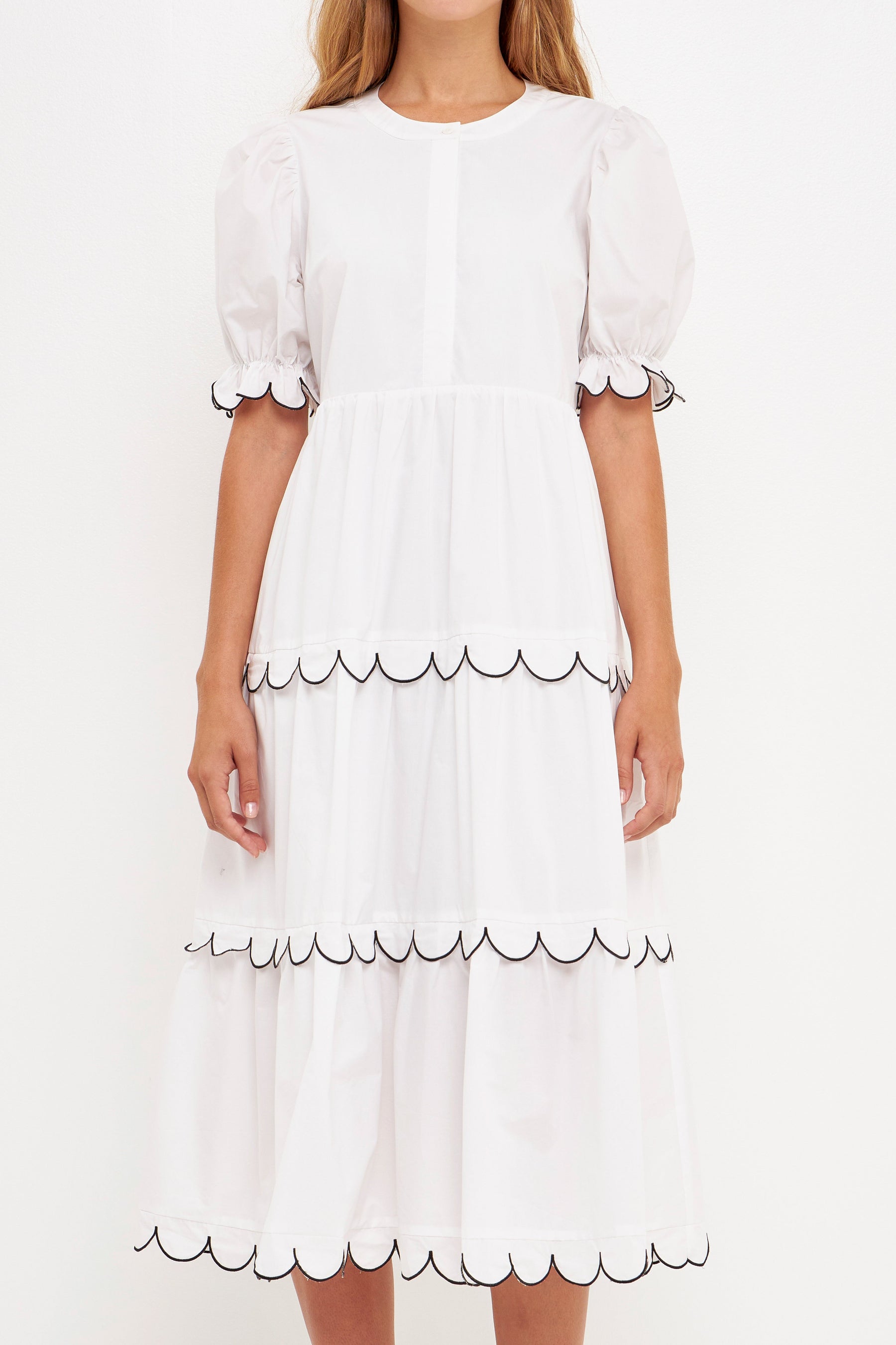 ENGLISH FACTORY - Scalloped Edge Midi Dress - DRESSES available at Objectrare