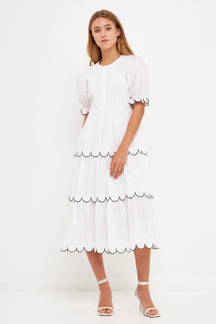 ENGLISH FACTORY - Scalloped Edge Midi Dress - DRESSES available at Objectrare