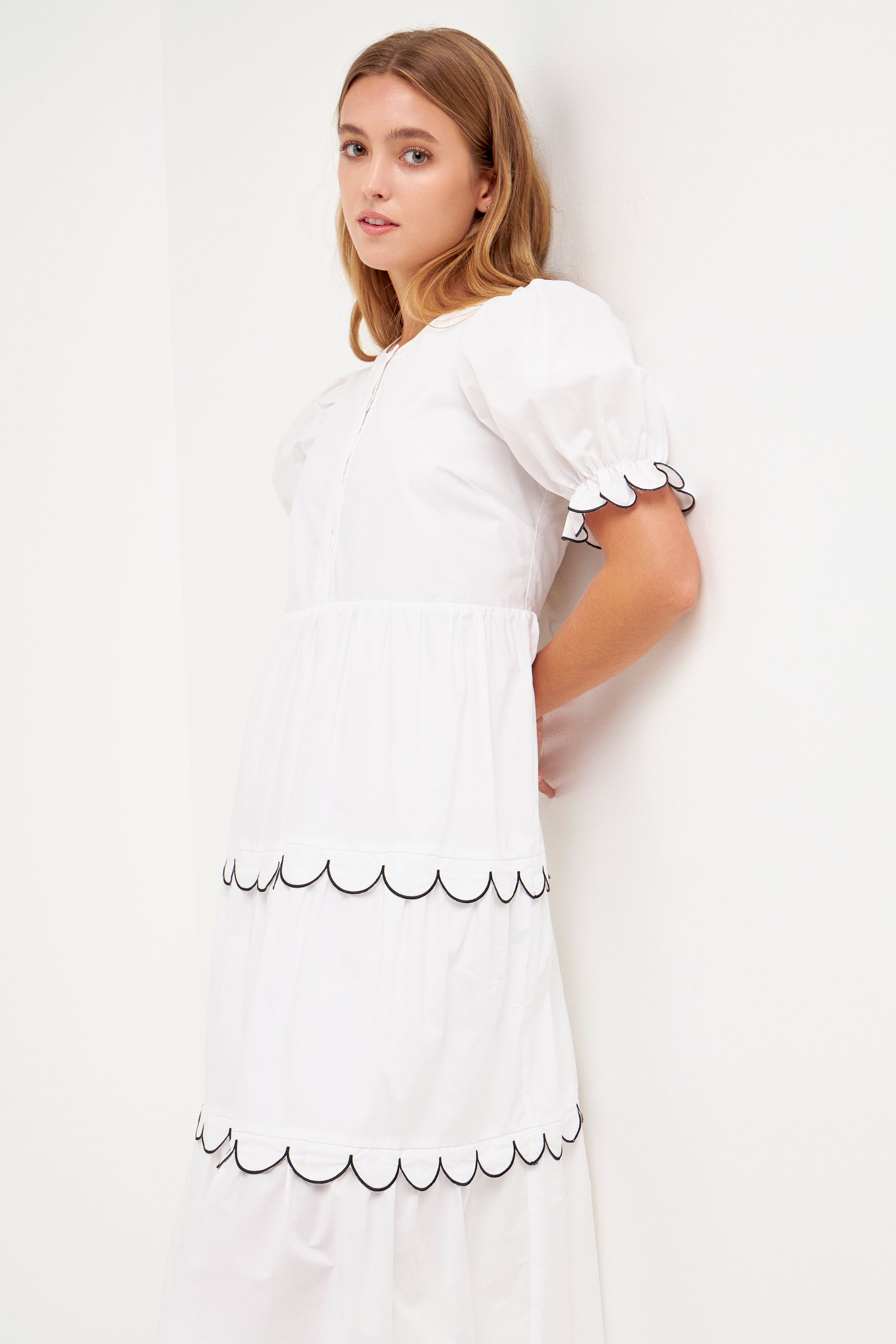 ENGLISH FACTORY - Scalloped Edge Midi Dress - DRESSES available at Objectrare