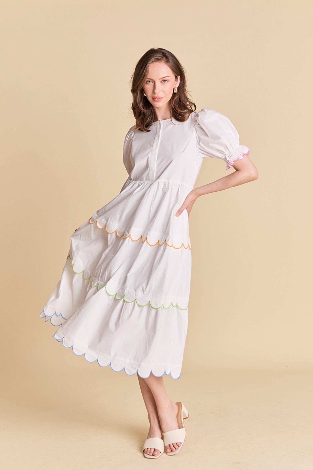 ENGLISH FACTORY - Scalloped Edge Midi Dress - DRESSES available at Objectrare