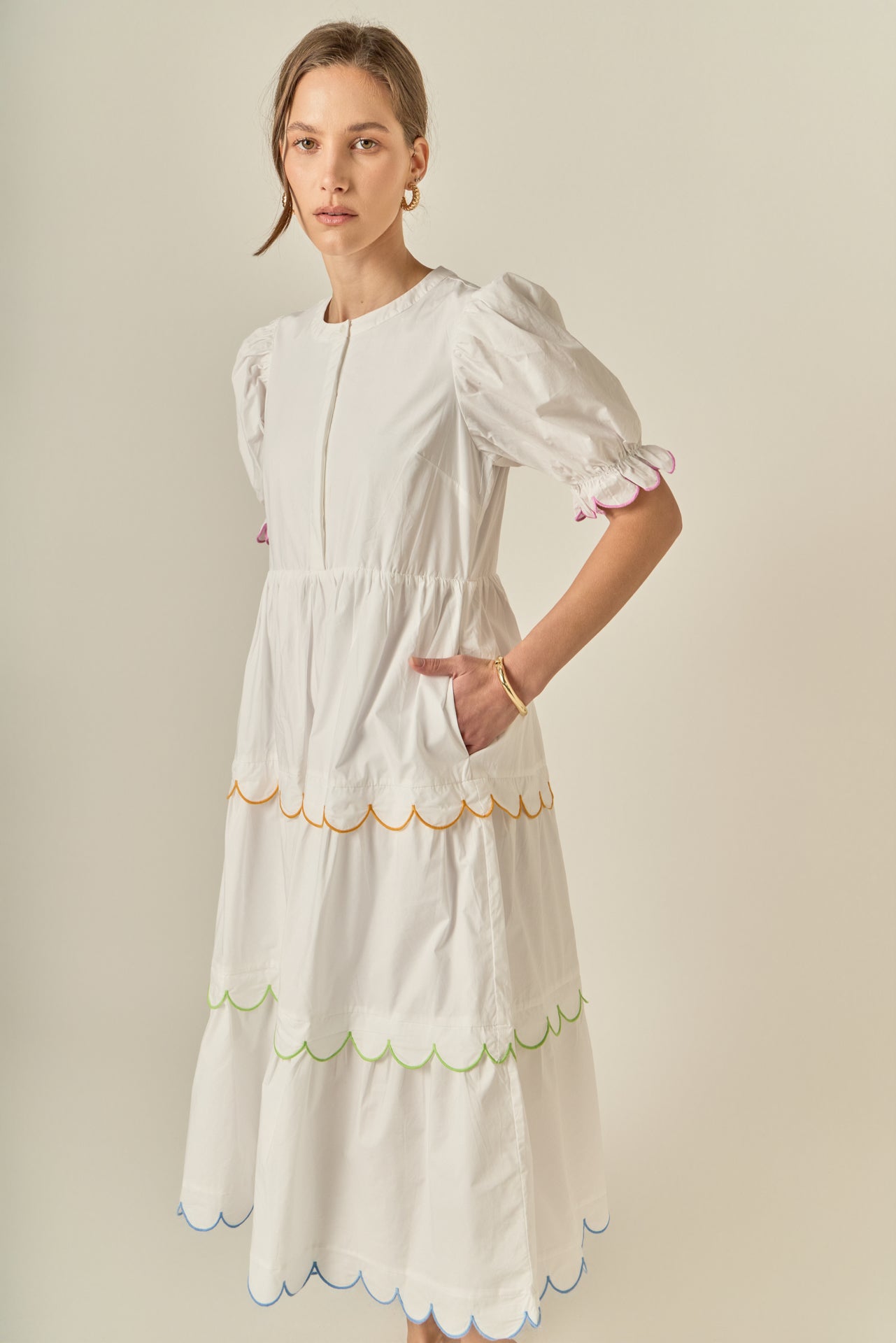 Scalloped Edge Midi Dress