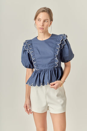 ENGLISH FACTORY - Contrast Scallop Edge Top - TOPS available at Objectrare