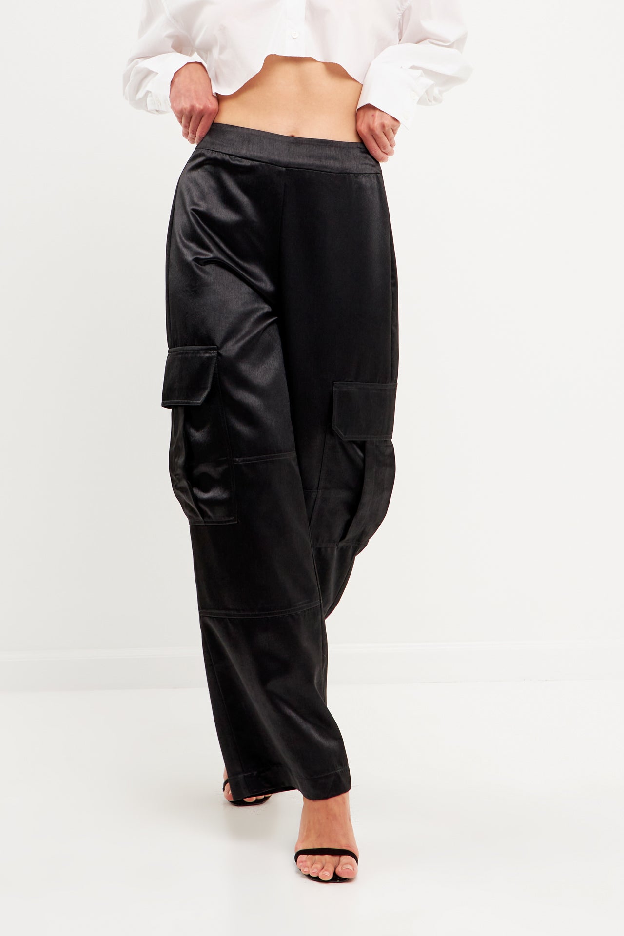 GREY LAB - Straight-Leg Satin Cargo Pants - PANTS available at Objectrare