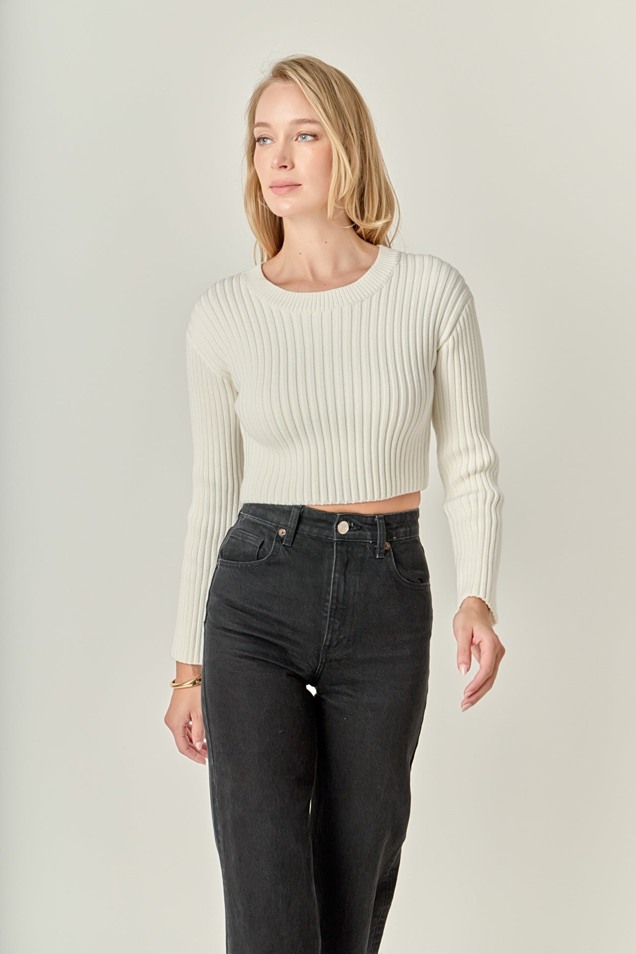 ENGLISH FACTORY - Cropped Ribbed Knit Sweater - SWEATERS & KNITS available at Objectrare