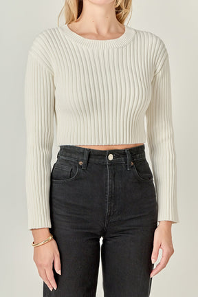 ENGLISH FACTORY - Cropped Ribbed Knit Sweater - SWEATERS & KNITS available at Objectrare