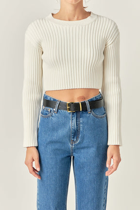 ENGLISH FACTORY - Cropped Ribbed Knit Sweater - SWEATERS & KNITS available at Objectrare