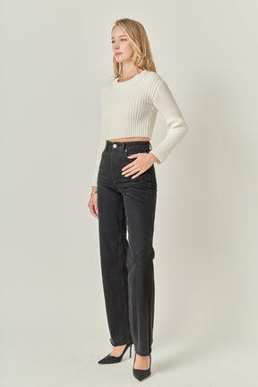 ENGLISH FACTORY - Cropped Ribbed Knit Sweater - SWEATERS & KNITS available at Objectrare