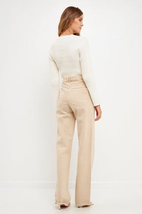 ENGLISH FACTORY - Cropped Ribbed Knit Sweater - SWEATERS & KNITS available at Objectrare