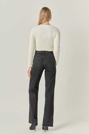 ENGLISH FACTORY - Cropped Ribbed Knit Sweater - SWEATERS & KNITS available at Objectrare