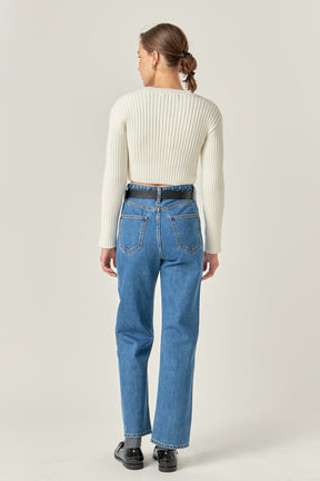 ENGLISH FACTORY - Cropped Ribbed Knit Sweater - SWEATERS & KNITS available at Objectrare