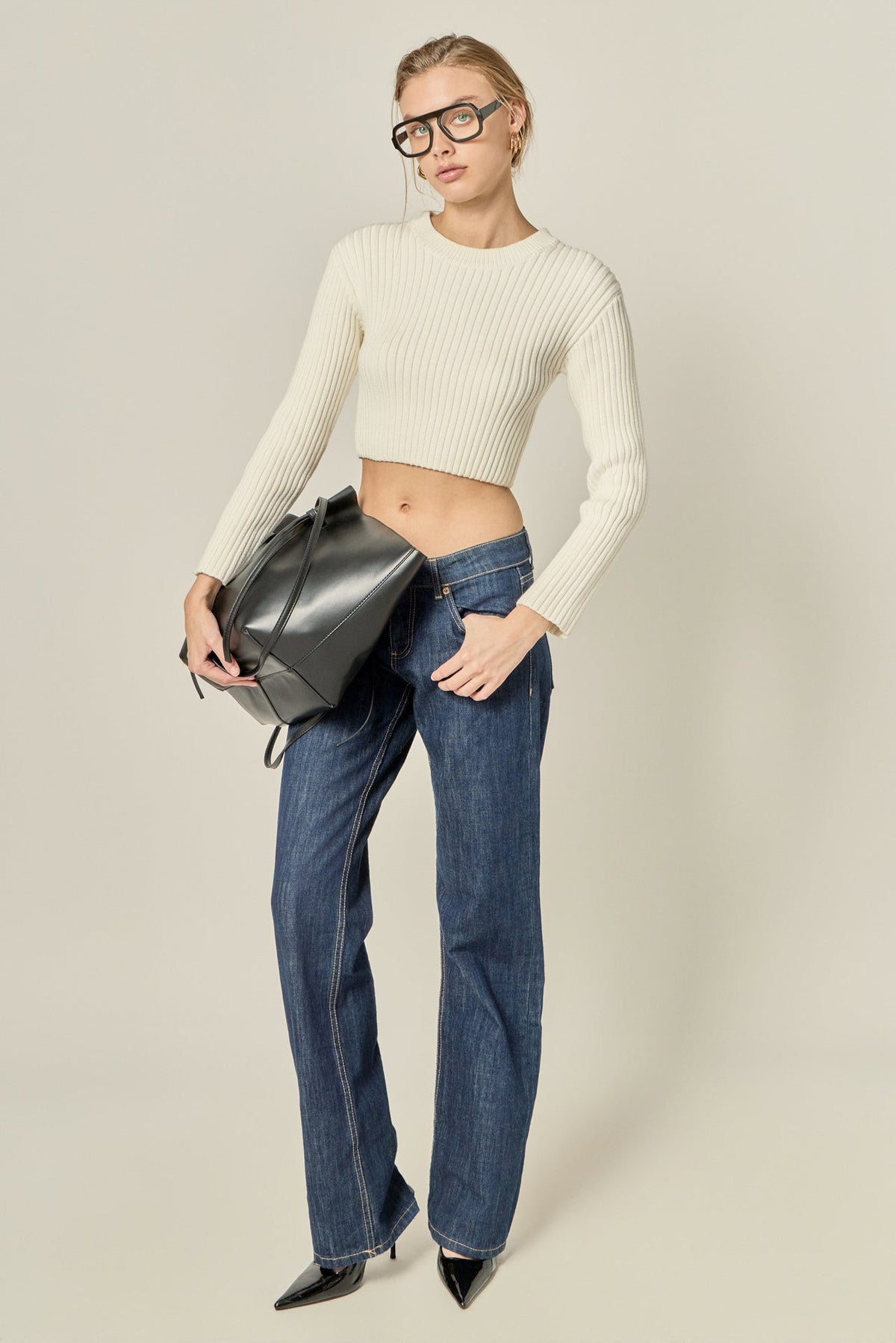 ENGLISH FACTORY - Cropped Ribbed Knit Sweater - SWEATERS & KNITS available at Objectrare