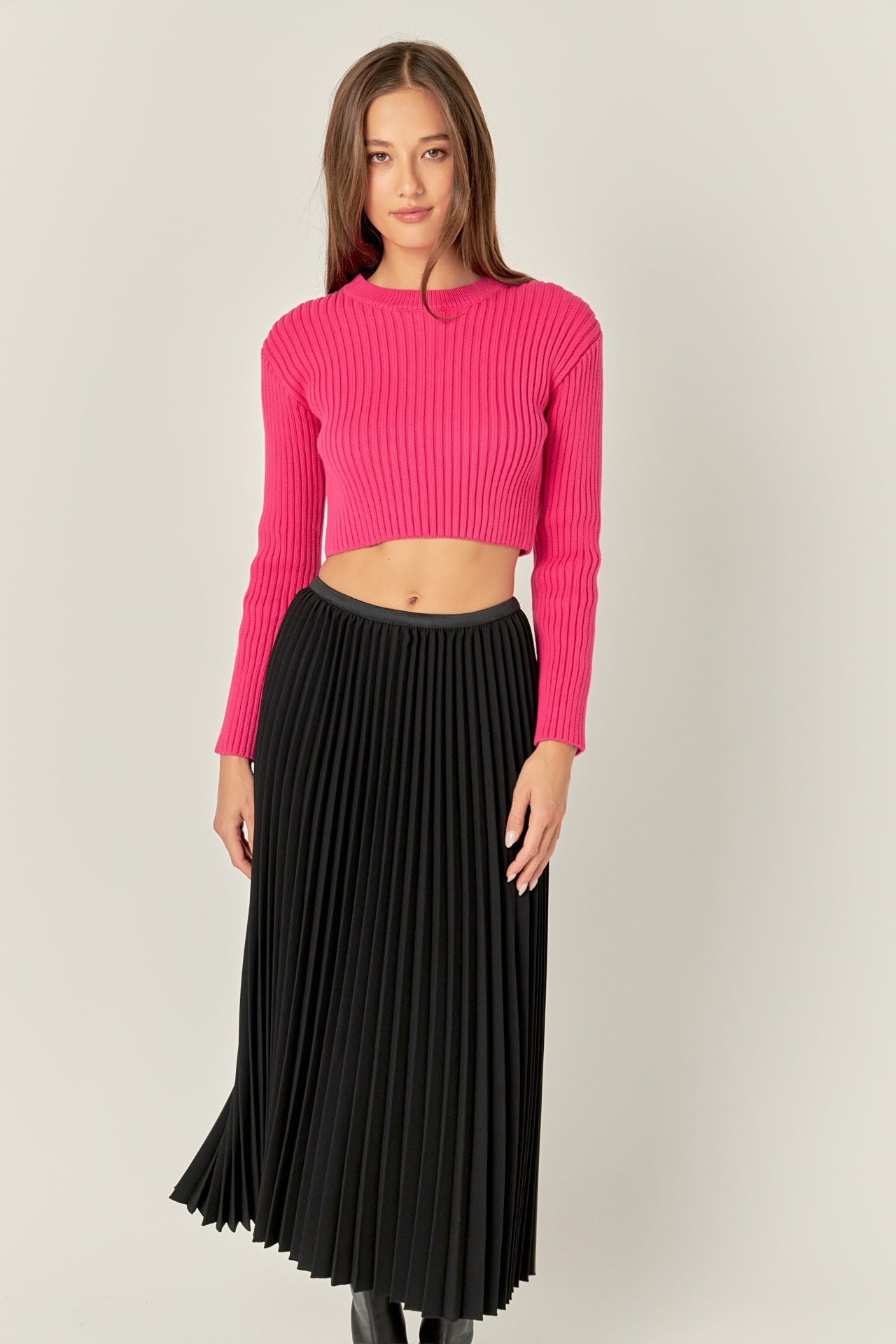 ENGLISH FACTORY - Cropped Ribbed Knit Sweater - SWEATERS & KNITS available at Objectrare