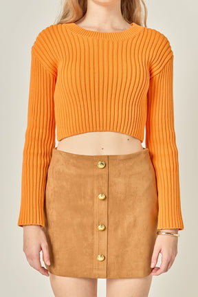 ENGLISH FACTORY - Cropped Ribbed Knit Sweater - SWEATERS & KNITS available at Objectrare
