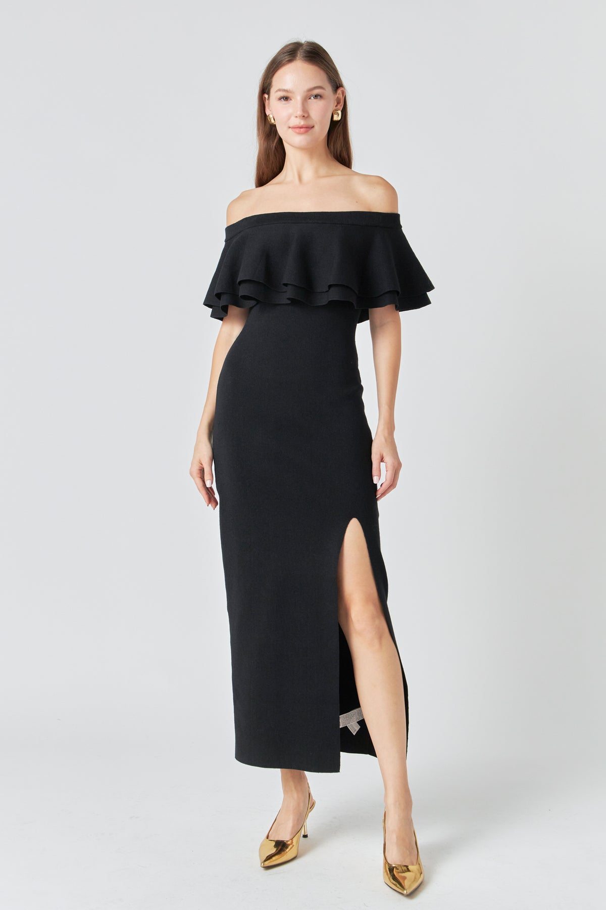 ENDLESS ROSE - Off the Shoulder Ruffle Maxi Dress - DRESSES available at Objectrare