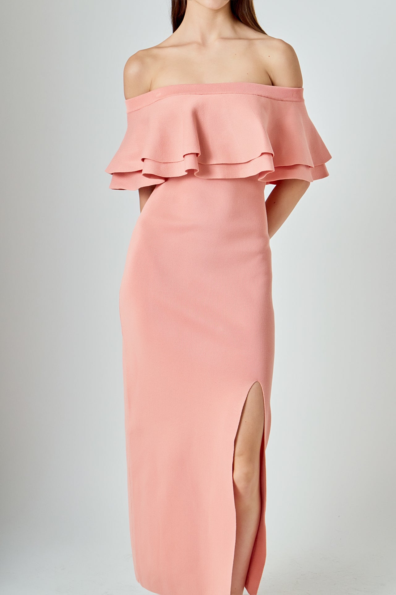 ENDLESS ROSE - Off the Shoulder Ruffle Maxi Dress - DRESSES available at Objectrare