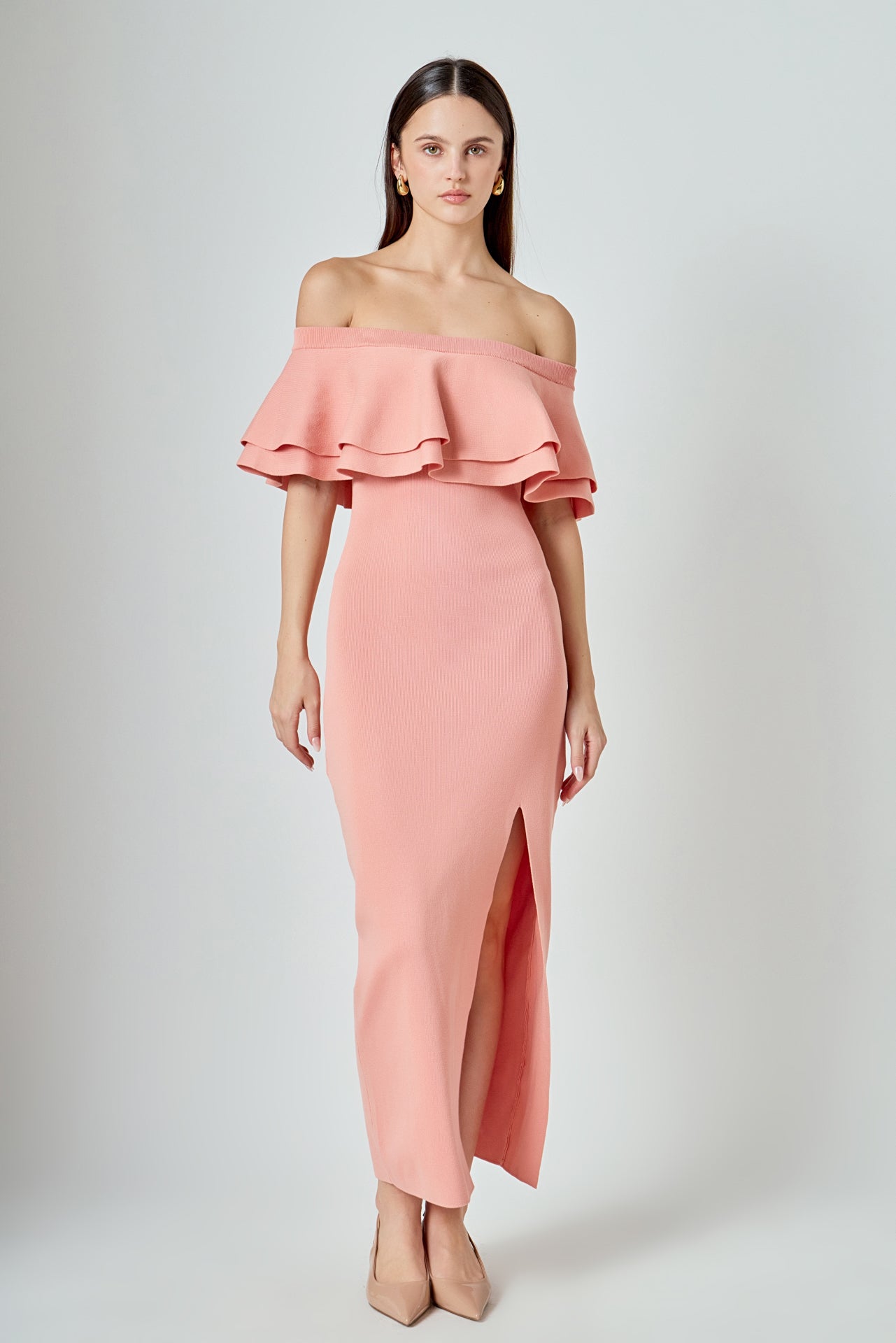 ENDLESS ROSE - Off the Shoulder Ruffle Maxi Dress - DRESSES available at Objectrare