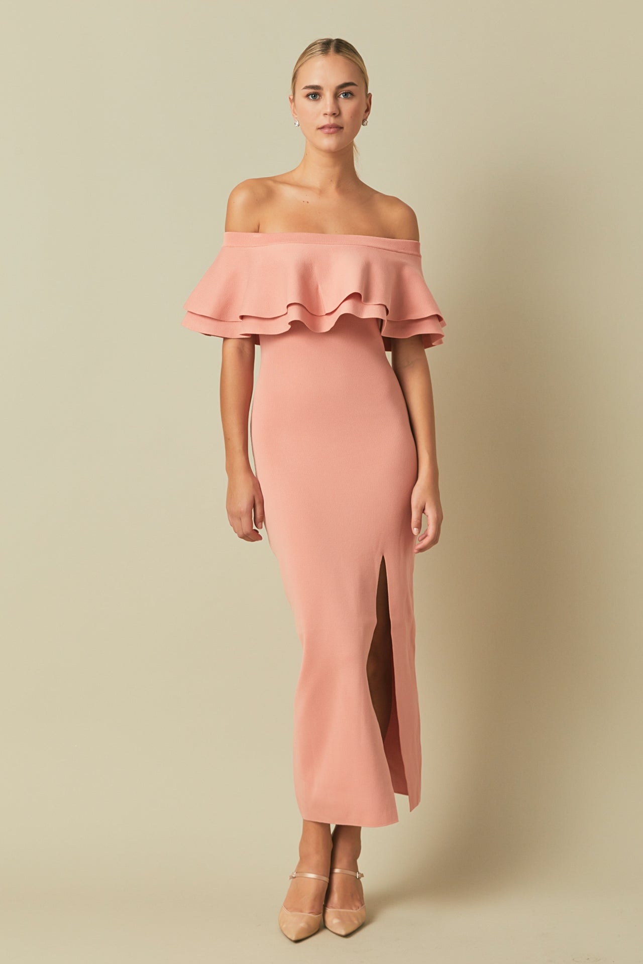 ENDLESS ROSE - Endless Rose - Off the Shoulder Ruffle Maxi Dress - DRESSES available at Objectrare