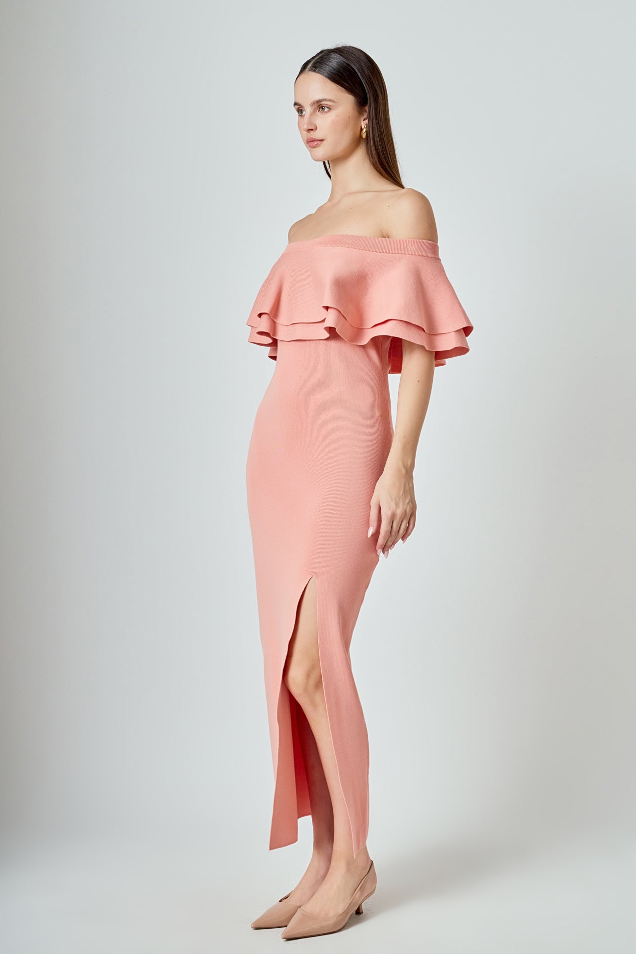 ENDLESS ROSE - Off the Shoulder Ruffle Maxi Dress - DRESSES available at Objectrare