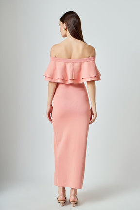 ENDLESS ROSE - Off the Shoulder Ruffle Maxi Dress - DRESSES available at Objectrare