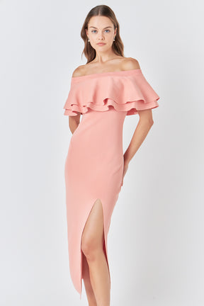 ENDLESS ROSE - Off the Shoulder Ruffle Maxi Dress - DRESSES available at Objectrare