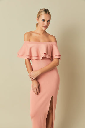 ENDLESS ROSE - Endless Rose - Off the Shoulder Ruffle Maxi Dress - DRESSES available at Objectrare