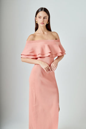 ENDLESS ROSE - Off the Shoulder Ruffle Maxi Dress - DRESSES available at Objectrare