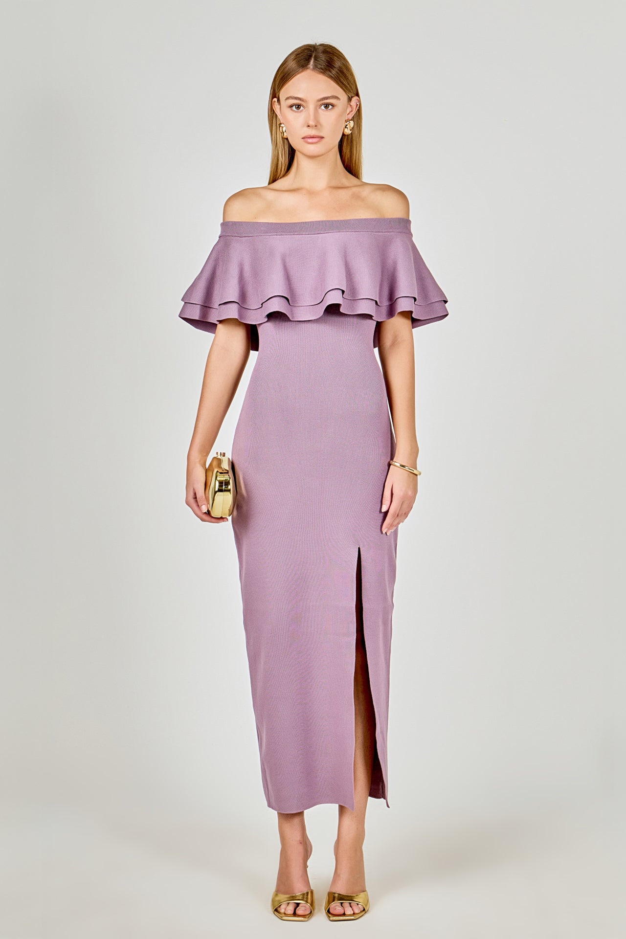 ENDLESS ROSE - Off the Shoulder Ruffle Maxi Dress - DRESSES available at Objectrare