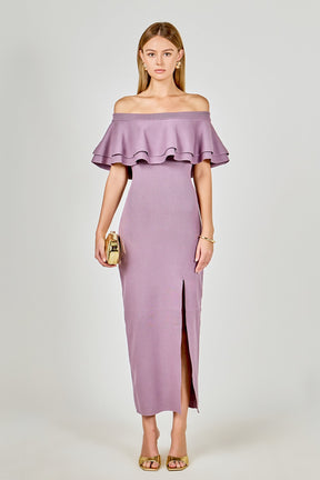 ENDLESS ROSE - Off the Shoulder Ruffle Maxi Dress - DRESSES available at Objectrare