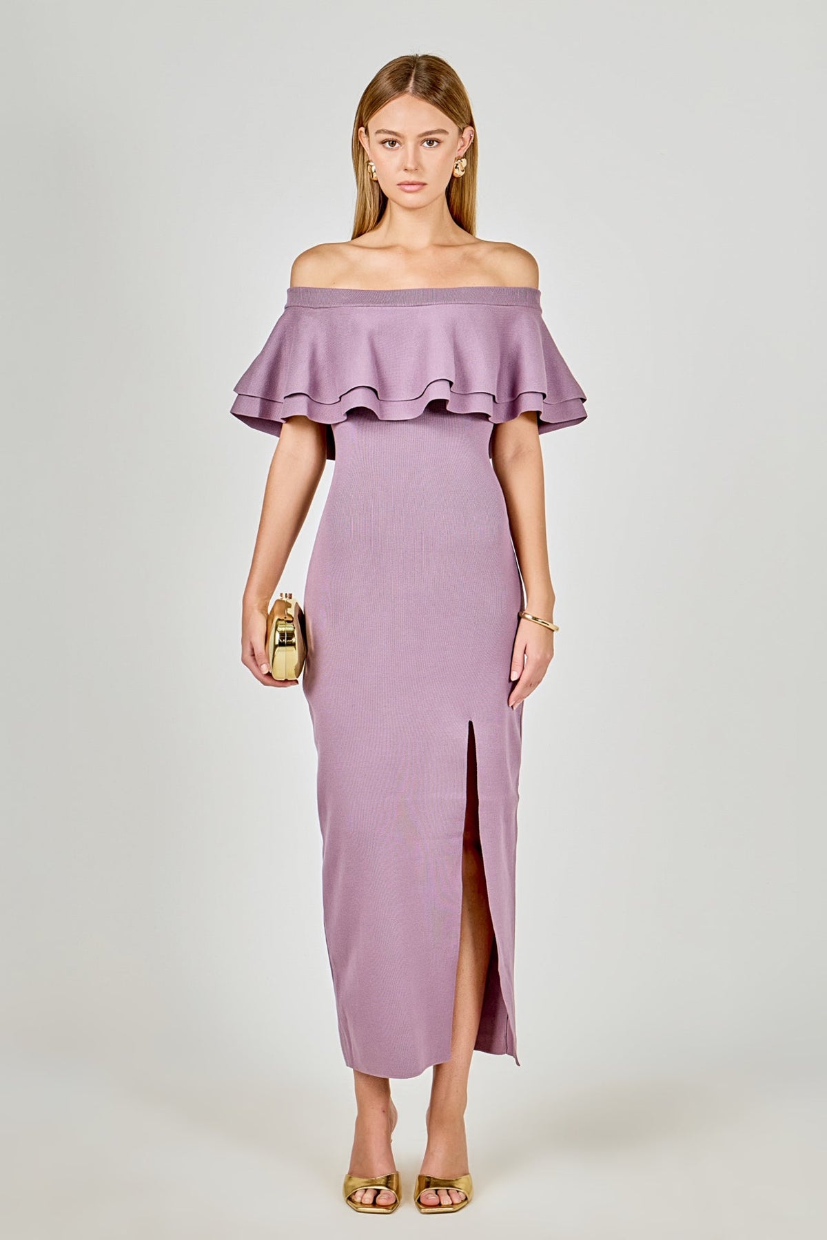 ENDLESS ROSE - Off the Shoulder Ruffle Maxi Dress - DRESSES available at Objectrare