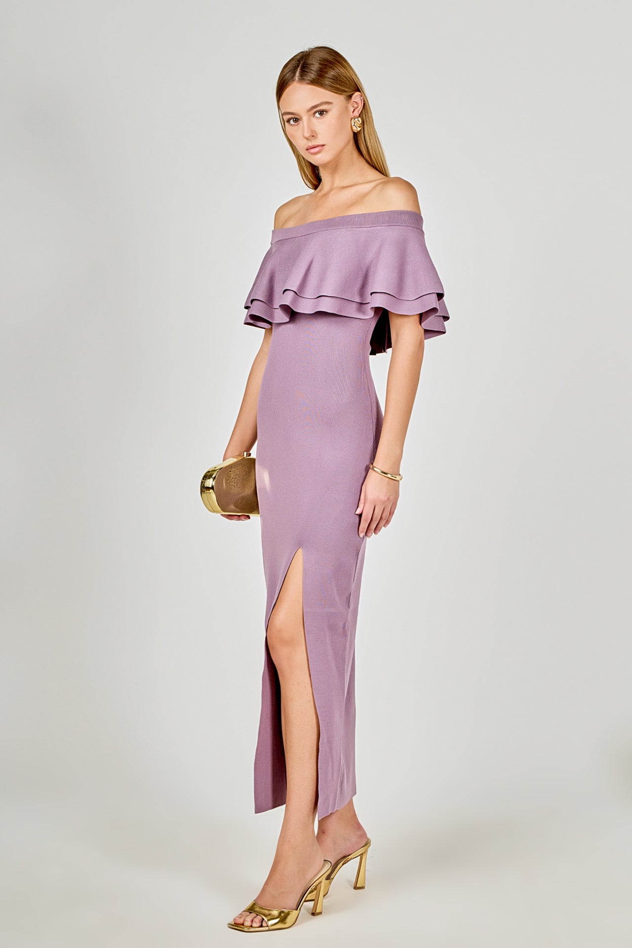 ENDLESS ROSE - Off the Shoulder Ruffle Maxi Dress - DRESSES available at Objectrare