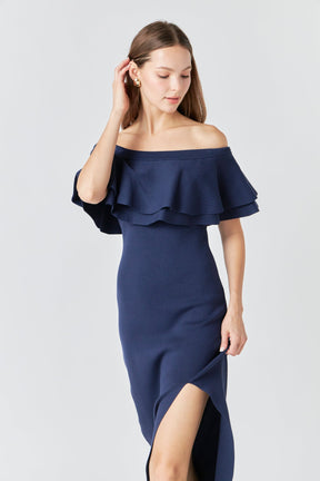 Off the Shoulder Ruffle Maxi Dress