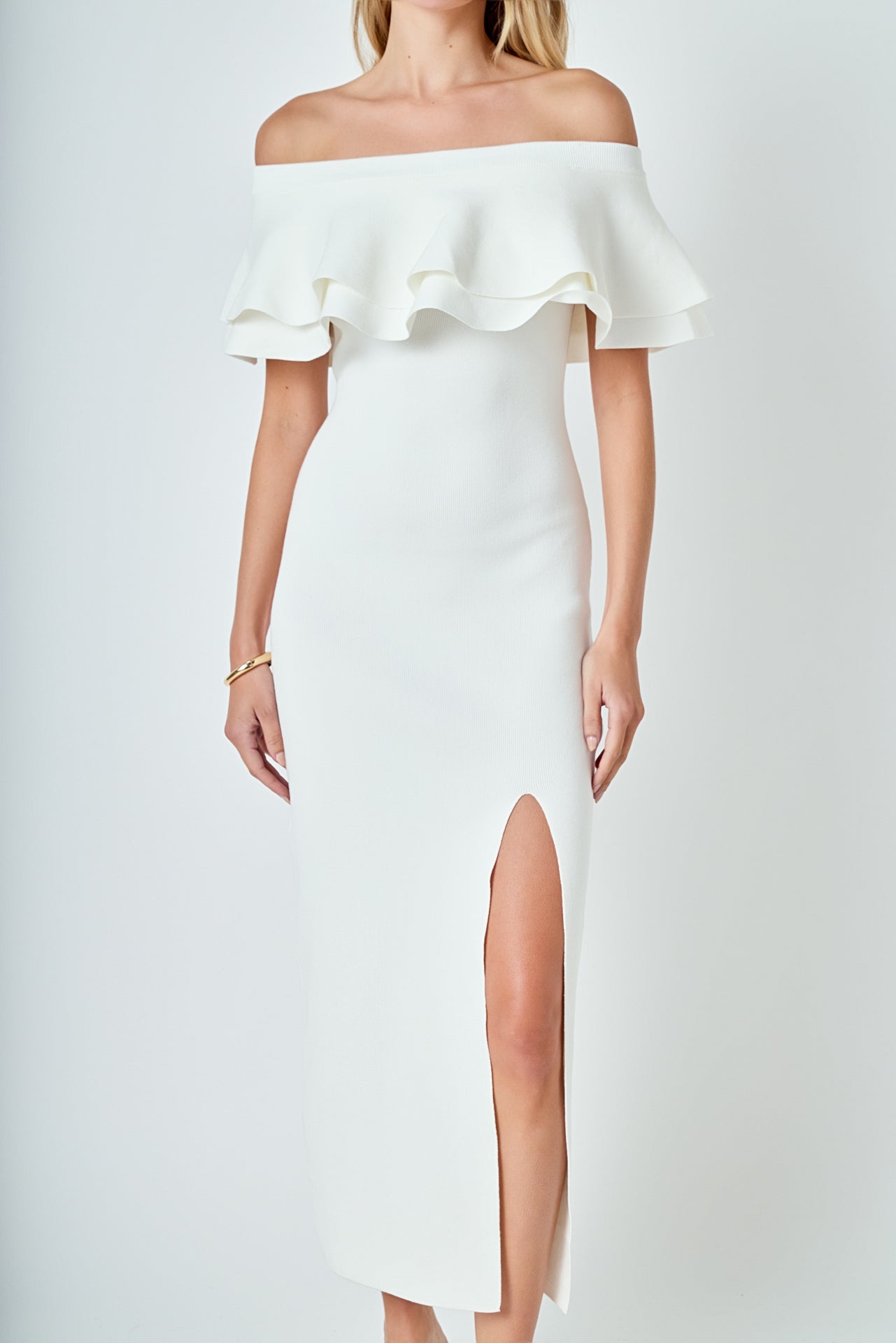 ENDLESS ROSE - Off the Shoulder Ruffle Maxi Dress - DRESSES available at Objectrare