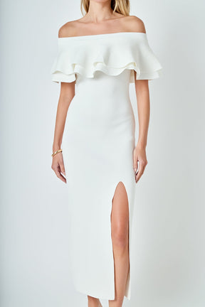 ENDLESS ROSE - Off the Shoulder Ruffle Maxi Dress - DRESSES available at Objectrare