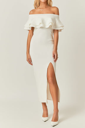 ENDLESS ROSE - Off the Shoulder Ruffle Maxi Dress - DRESSES available at Objectrare