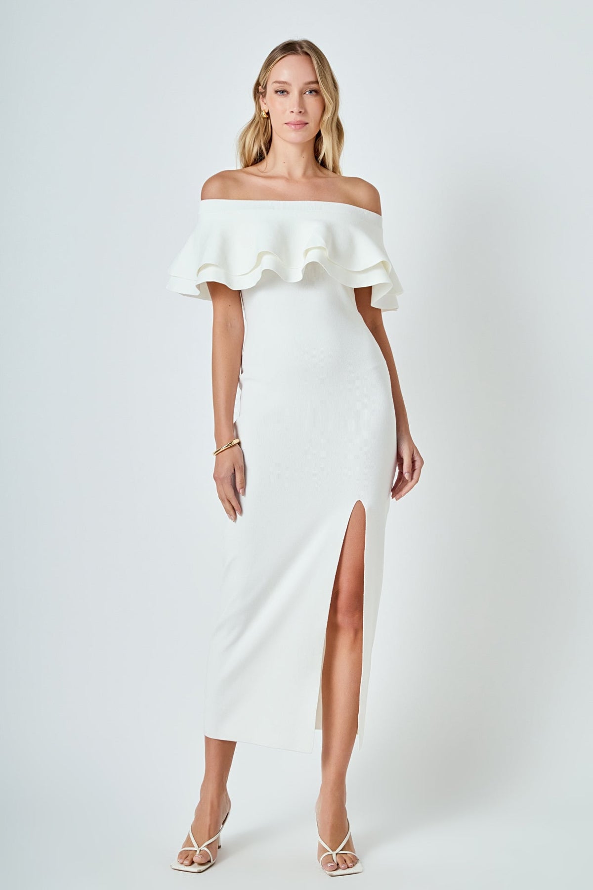 ENDLESS ROSE - Off the Shoulder Ruffle Maxi Dress - DRESSES available at Objectrare