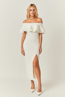 ENDLESS ROSE - Off the Shoulder Ruffle Maxi Dress - DRESSES available at Objectrare