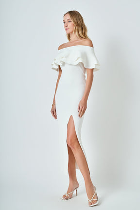 ENDLESS ROSE - Off the Shoulder Ruffle Maxi Dress - DRESSES available at Objectrare