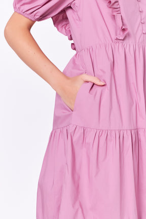 ENGLISH FACTORY - Ruffle Detail Puff Sleeve Midi Dress - DRESSES available at Objectrare