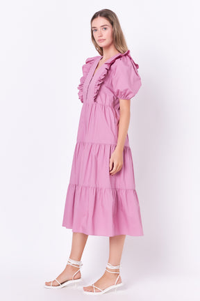 ENGLISH FACTORY - Ruffle Detail Puff Sleeve Midi Dress - DRESSES available at Objectrare