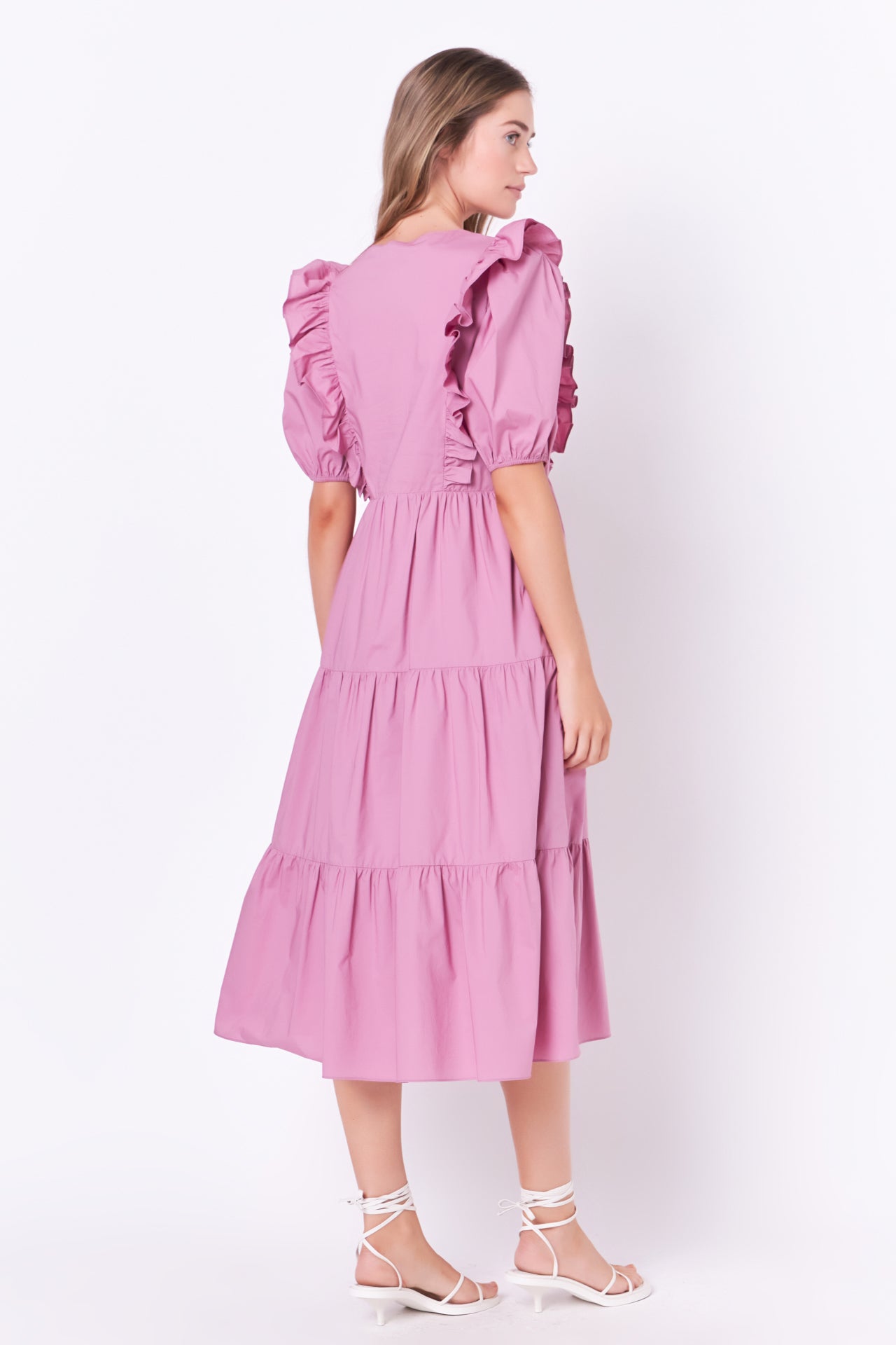 ENGLISH FACTORY - Ruffle Detail Puff Sleeve Midi Dress - DRESSES available at Objectrare