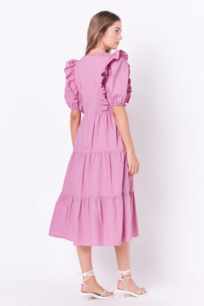ENGLISH FACTORY - Ruffle Detail Puff Sleeve Midi Dress - DRESSES available at Objectrare