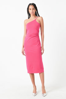 GREY LAB - Asymmetrical Strap Shirred Knit Dress - DRESSES available at Objectrare