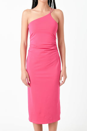 GREY LAB - Asymmetrical Strap Shirred Knit Dress - DRESSES available at Objectrare