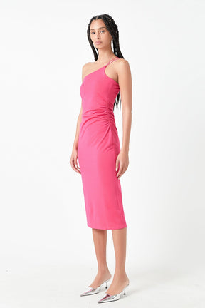 GREY LAB - Asymmetrical Strap Shirred Knit Dress - DRESSES available at Objectrare