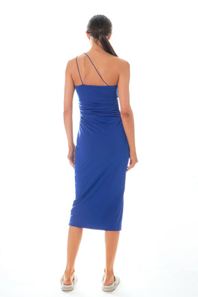 GREY LAB - Asymmetrical Strap Shirred Knit Dress - DRESSES available at Objectrare