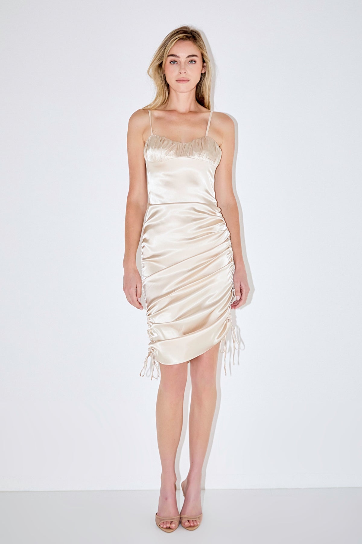 Satin Ruched Mini Dress