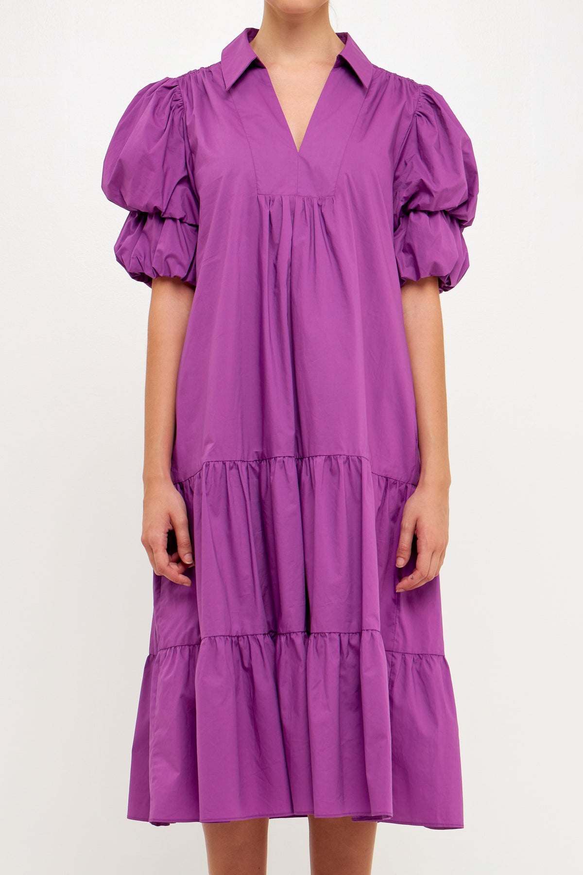 ENGLISH FACTORY - Collared Tiered Midi Dress - DRESSES available at Objectrare