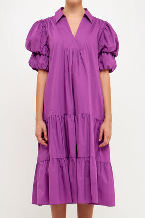 ENGLISH FACTORY - Collared Tiered Midi Dress - DRESSES available at Objectrare