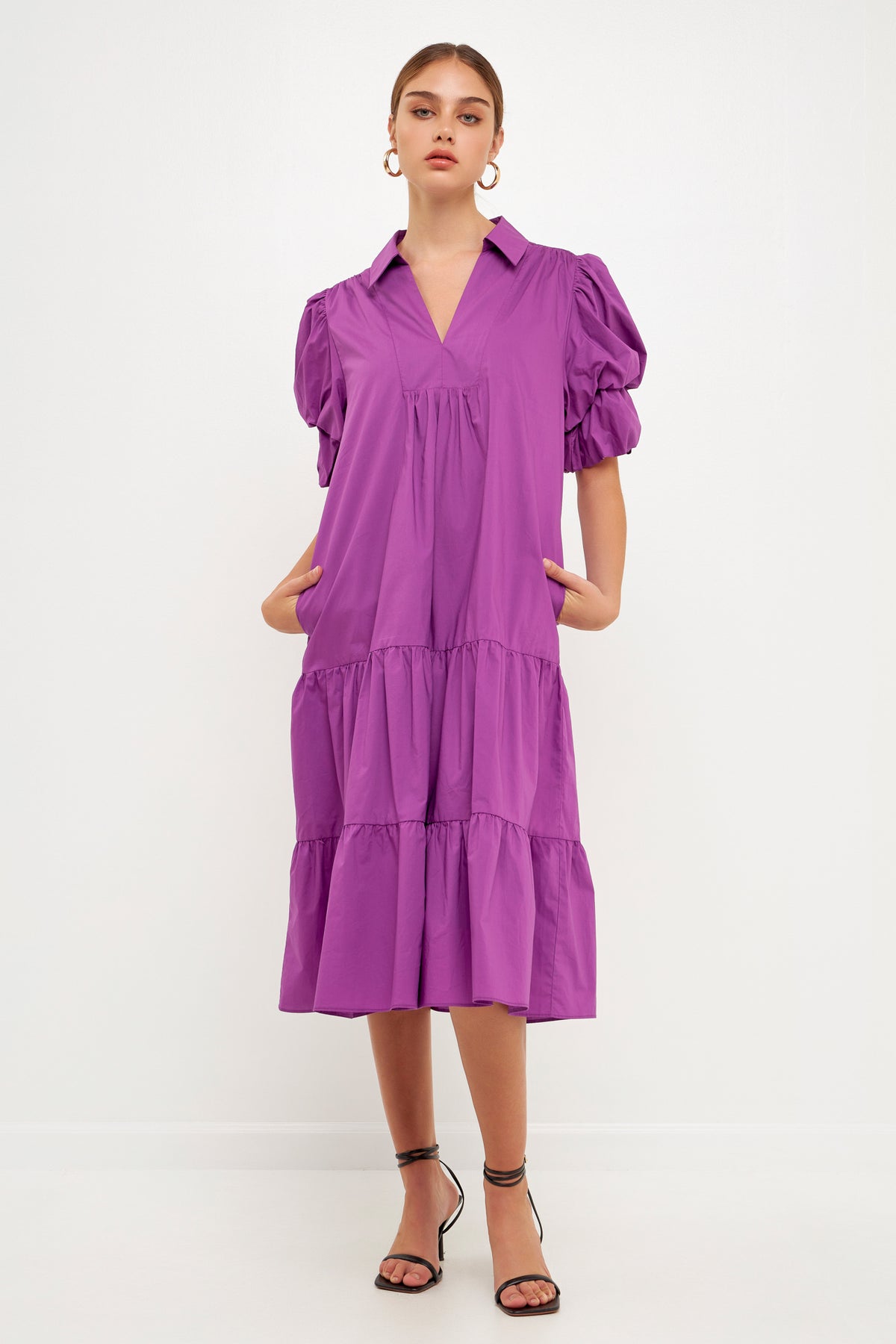 ENGLISH FACTORY - Collared Tiered Midi Dress - DRESSES available at Objectrare